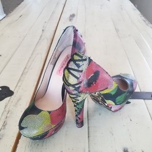 Betsey Johnson platforms, corseted heel